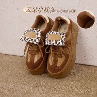 百思图春商场加绒德训鞋豹纹鞋松糕厚底女休闲鞋