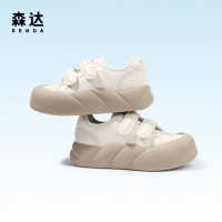 森达女鞋厚底休闲板鞋女秋季 魔术贴舒适百搭面包鞋