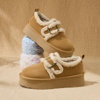 百思图冬真皮保暖厚底雪地靴毛毛鞋勃肯鞋女