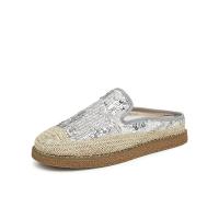 百思图夏季休闲复古渔夫鞋穆勒鞋平底女外穿拖鞋