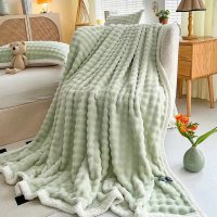 彼加曼 BGM-X61 仿兔毛撸猫泡泡毯-抹茶绿 200*0cm