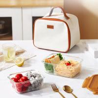 康宁玻璃保鲜盒保温袋食品级冰箱专用密封碗带盖微波炉加热饭盒套装770ml+1220ml+饭包袋