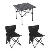 君华仕GENVAS折叠桌折叠椅套装露营野餐桌铝合金蛋卷桌便携式桌子(折叠方桌+2把椅子)--黑色