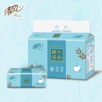清风原木纯品3层100抽四叶草压花抽取式面纸4包/提6提/箱24包BR40AQ