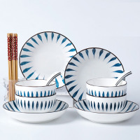 梦杭 (16件套)-碗盘汤勺筷子陶瓷餐具套装组合 兰草