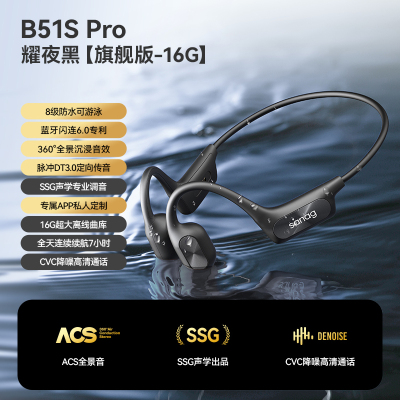 sanag塞那骨传导运动蓝牙耳机S-B51SPro.16G 耀夜黑