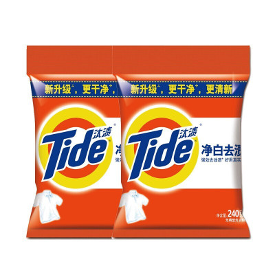 汰渍(Tide) 清香家用衣物无磷净白洗衣粉218g*2袋