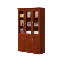 国翌 GY-W05-3档案柜办公柜文件柜储物柜资料柜三开门玻璃门红胡桃色1200*400*2000mm