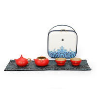 万仟堂 福禄随手礼 一壶一海两杯一桌旗一便携包 朱漆釉