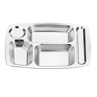 小窝厘 304加厚不锈钢小圆五格餐盘 520g 35.5*26.5*3