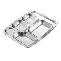 小窝厘 304加厚不锈钢小圆六格餐盘 520g 35.5*26.5*3