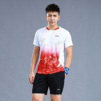 羽毛球服套装男子/白上衣/黑短裤