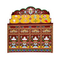 藏式彩绘三层四屉四门佛龛供桌供台