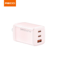 锐思充电头双Type-C口支持67W超级快充充电器单头(RC85)樱花粉