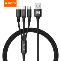 锐思速风一拖三数据线Type-C/Lightning/Micro三口充电线(RCS-D120)黑色