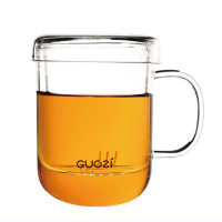 果兹 GUOZI 玻璃杯左茗绅士杯500ml 简约商务风办公室泡茶水杯透明耐热玻璃杯可茶水分离GZ-S12