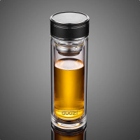 果兹(GUOZI)星辰商务双层玻璃杯/黑色小型办公杯便携茶水分离杯350ml GZ-S59