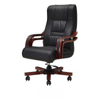 木立方(Wood Cube) 真皮实木把手老板椅班椅转椅带脚托 棕色
