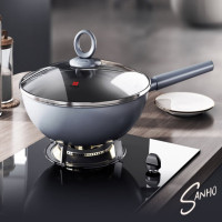 三禾0涂层微纳不粘炒锅 LC32S1(天穹黑) 32cm