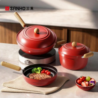 三禾鸿运亨通不粘锅套装 T328 30CM炒锅(有盖)+24CM煎锅+24CM汤锅(有盖)
