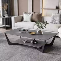 科能毅森 现代岩板茶几北欧轻奢长方形茶桌子 黑架上下阿玛尼灰1200*600*400mm