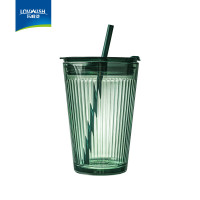 乐唯诗(NERVISHI)玻璃杯高颜值水杯透明玻璃牛奶杯带把ins风奶茶杯早餐杯茶杯 墨绿吸管杯- 450ml 1只