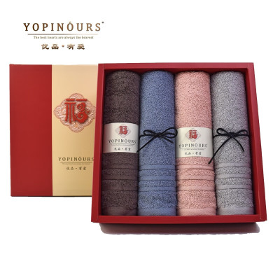 YoPinOurs 长绒棉毛巾四条装多色