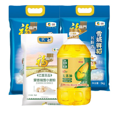 金龙鱼 米面油组合 玉米油5L+福雪域鲜稻5kg*2+小麦粉5Kg