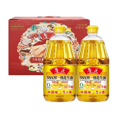 鲁花 花生油 5S压榨一级花生油礼盒 烹饪美味生活 团购福利 1.8L*2瓶