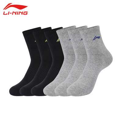 李宁(LI-NING) 运动生活系列休闲运动袜男袜(6双装) AWLR259-1 灰+黑