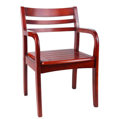 中式简约实木椅 带扶手靠背会议椅 休闲洽谈椅 办公椅 培训椅D03 红棕色