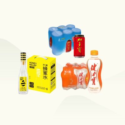 健力宝橙蜜味饮料300ml*12瓶(塑膜)+ 加多宝凉茶310ml*6听/件+蜂解柠檬蜂蜜水436g*6瓶/件