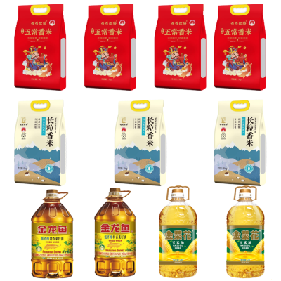 金龙鱼菜籽油4L/桶*2+嘎嘎地道米5kg/袋*7+金菜花油4L/桶*2