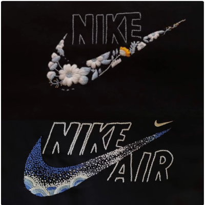 浪野 创意nike刺绣手工自绣对勾图案送男友情侣衣服耐克刺绣diy材料包