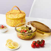 乐扣乐扣(locknlock)晶彩琉光琥珀色圆形高硼硅玻璃保鲜盒LCB235FU二件套1000ml+袋