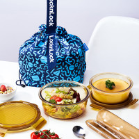 乐扣乐扣(locknlock) 莱茵灵动琥珀色圆形高硼硅玻璃保鲜盒LCB228FU 2盒+袋 +餐具