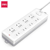 deli得力18158(03)延长线插座_4+4_3米_PE袋装(白)(个)