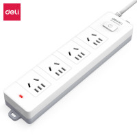 deli得力18153(03)延长线插座_4组_3米_PE袋装(白)(个)