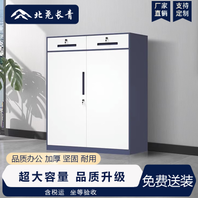 北尧长青 文件柜办公室资料档案存放柜铁皮柜加厚拆装柜 1090二斗对开矮柜