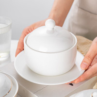 洁雅杰陶瓷碗炖盅隔水汤盅蒸蛋羹燕窝盅家用餐具单人份4.5英寸三件套
