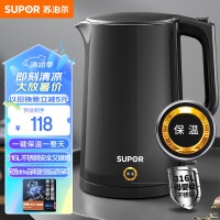 苏泊尔(SUPOR)电水壶热水壶 1.7L全钢无缝双层防烫电热水壶 316L不锈钢烧水壶 一键保温恒温 SW-17J