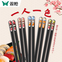 双枪合金筷子家用高档公筷 防滑耐高温油炸创意尖头筷套装分食筷 猫咪款5双装 DK50501