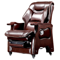 华普思 老板椅商务总裁牛皮办公椅实木可躺带搁脚电脑椅家用