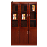 华普思 文件柜木质书柜带锁资料柜实木贴皮油漆办公柜3门三玻柜