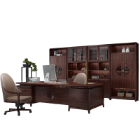 华普思 新中式老板办公桌乌金木总裁桌2.4米班台 含老板椅