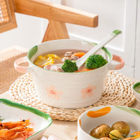 晋宝源小碗手绘陶瓷碗盘餐具釉下彩套装家用双耳碗装饭装汤面微波炉 4.5英寸圆碗 1个