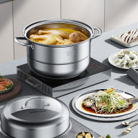 康巴赫(KBH)蒸锅304不锈钢蒸笼大容量蒸馒头复合底汤锅蒸煮两用锅高盖2层32cm