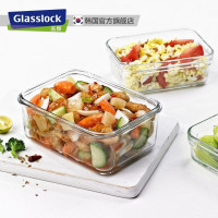 Glasslock进口便当盒长方形耐热钢化玻璃饭盒微波炉保鲜盒带盖玻璃碗2件套赠便当包400ml+1090ml