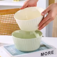 洁雅杰 陶瓷面碗家用大号白瓷碗釉下彩6英寸大碗 米饭碗2只装 奶油风