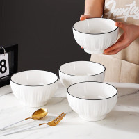 洁雅杰陶瓷面碗家用大号白瓷碗釉下彩6英寸大碗米饭碗4只装盛世黑线